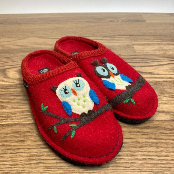 Haflinger Olivia Owl Slippers Novelty Red Size 41 (10) 100% Wool - Picture 1 of 8